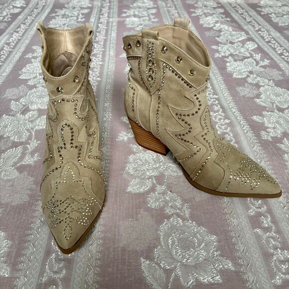 Mia Jossie Women's Tan Cowboy Boots with Rhinestones - Picture 2 of 8